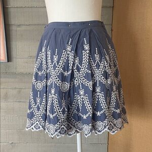 Blue Embroidered A-Line Skirt - Women's